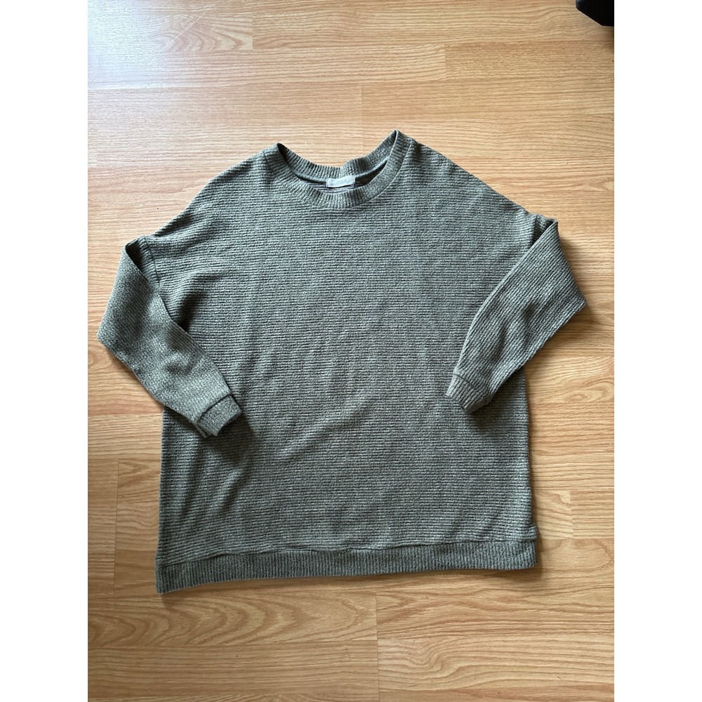 Cherish Womens Ribbed Knit Oversized Sweater Olive Green Crewneck Long Sleeve L